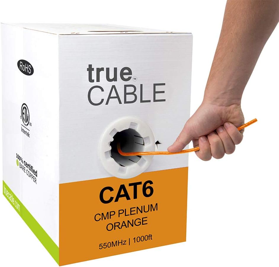 Cat6 Plenum 1000ft Blue 23AWG 4 Pair Solid Bare Copper 550MHz UTP Bulk Ethernet Cable I13242
