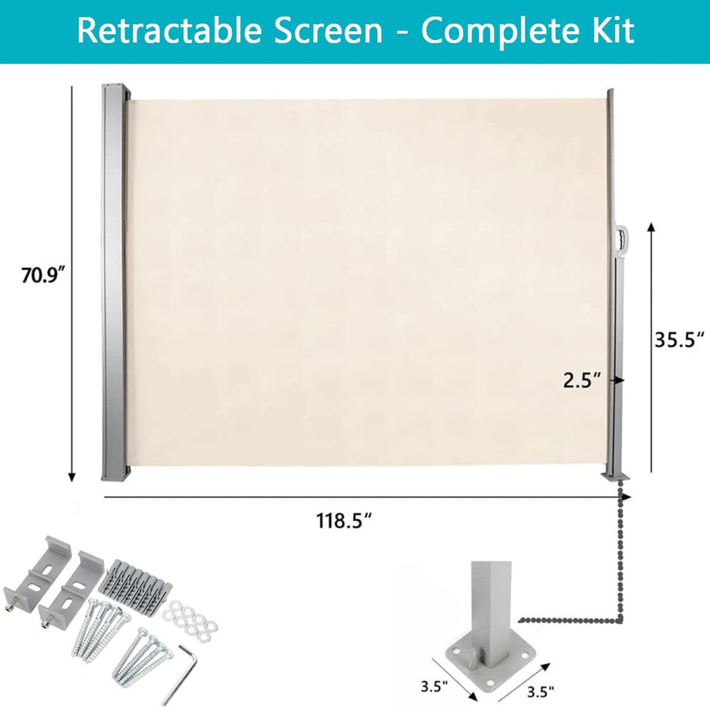Beige Retractable Privacy Screen 71'' H x 118'' L Waterproof Y83845