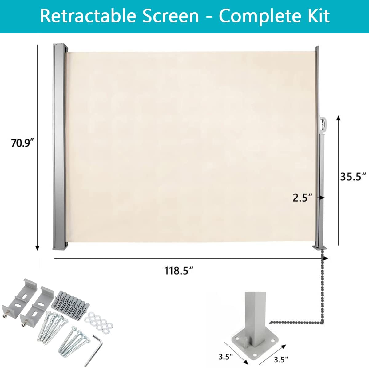 Beige Retractable Privacy Screen 71'' H x 118'' L Waterproof Y83845
