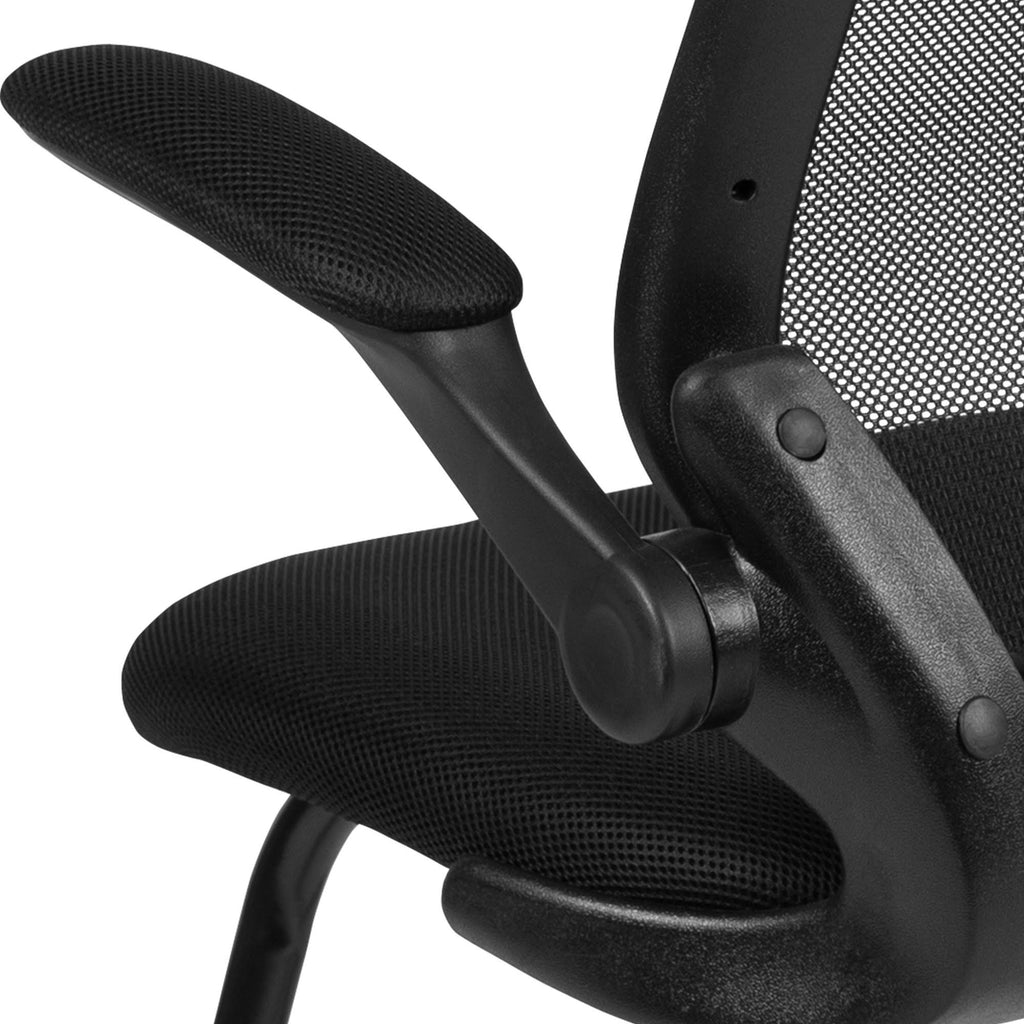 Black Mesh Sled Base Office Chair with Flip-Up Arms J7784