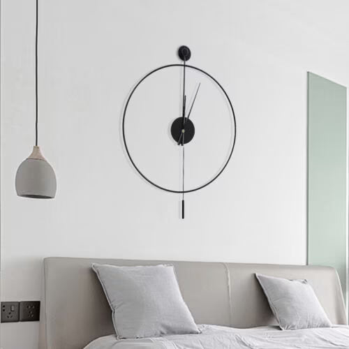 Black Wall Clock Pendulum Silent Quartz Movement Y435