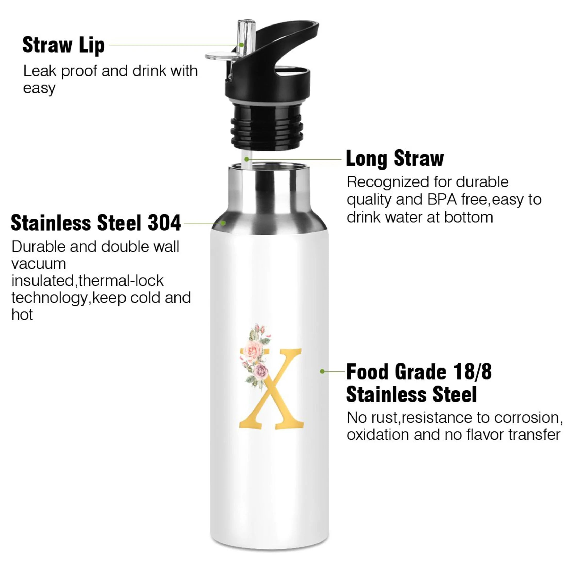 Stainless Steel Insulated Water Bottle with Straw Lid O601188