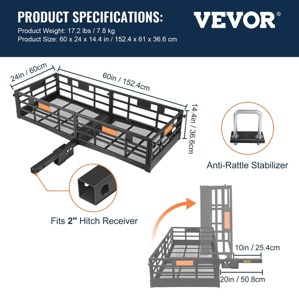 Folding Hitch Mount Cargo Carrier Rack 2" Receiver 500lbs Q3232