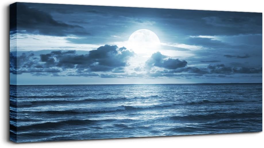 Golden Yellow Sun Blue Ocean Sea Waves Landscape Canvas Wall Art K14077