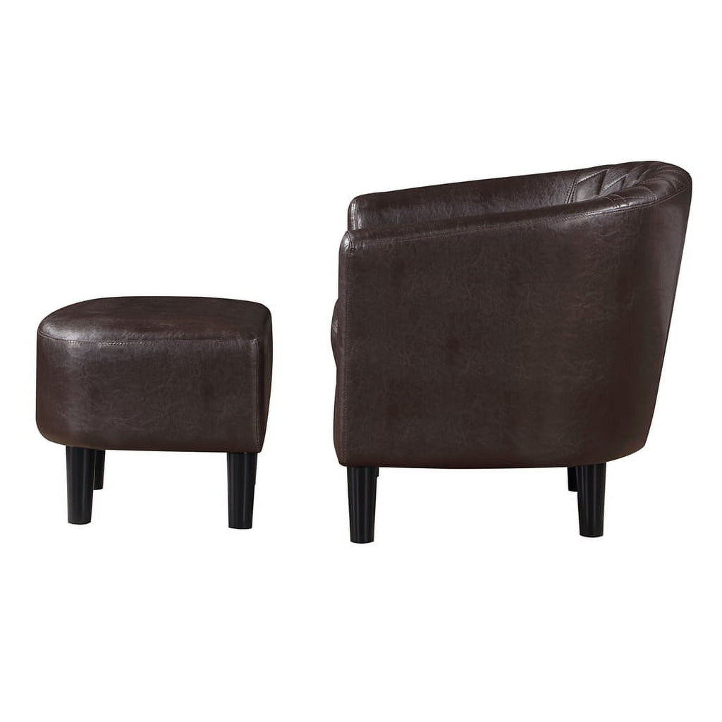 Espresso Faux Leather Fabric Accent Chair with Ottoman D7718