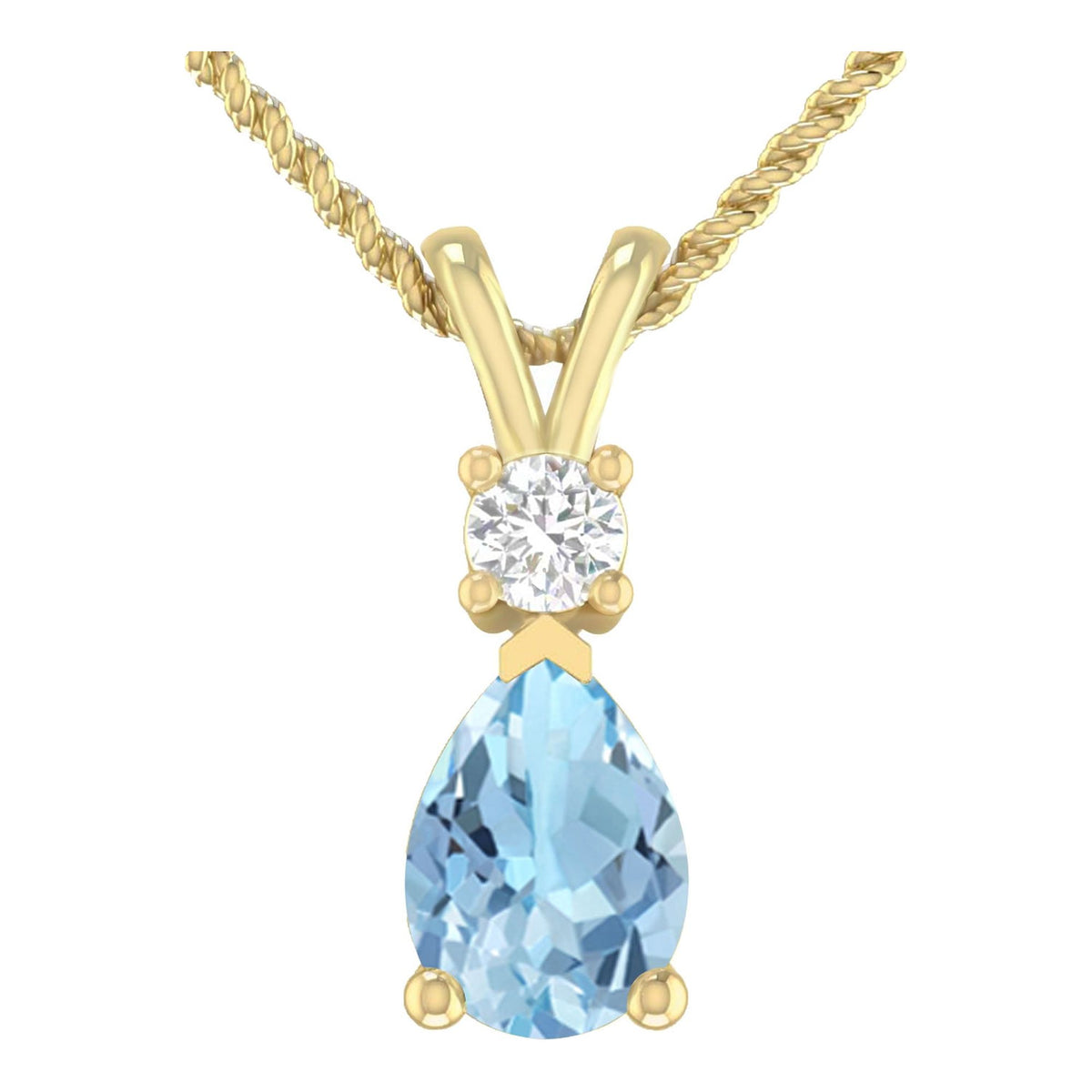 1.55 Carat 14K Yellow Gold Aquamarine and Round Lab Grown Diamond Solitaire Pendant Necklace T1411