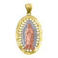 14k Gold Tri color Guadalupe Mary Oval Pendant Necklace G8545