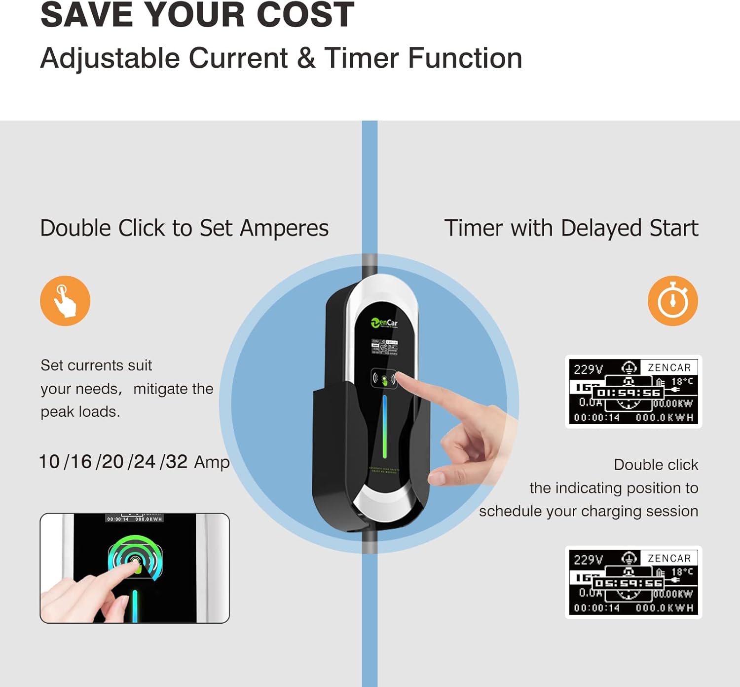 Portable Level 2 EV Charger with NEMA 14-50 Plug, Adjustable Currents 10A-32A T426