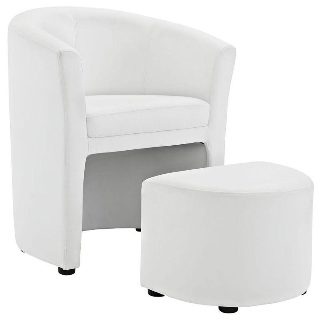 White Faux Leather Accent Chair with Ottoman X973