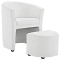 White Faux Leather Accent Chair with Ottoman X973