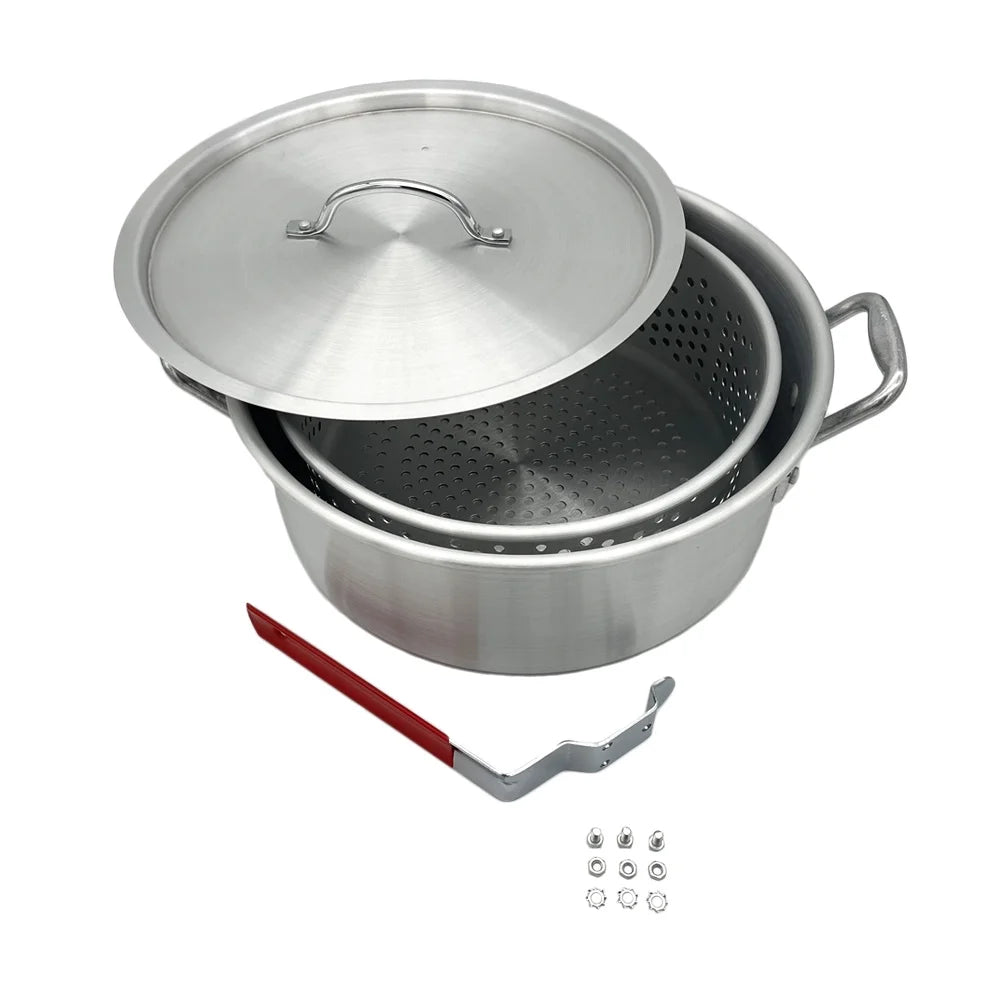 10.5 Qt. Aluminum Fryer Pot with Strainer Basket and Lid U9565