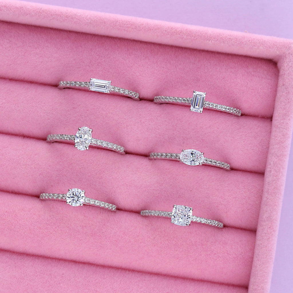 Sterling Silver Oval Cut Cubic Zirconia Promise Ring, Rhodium Plated Size 9 W91394