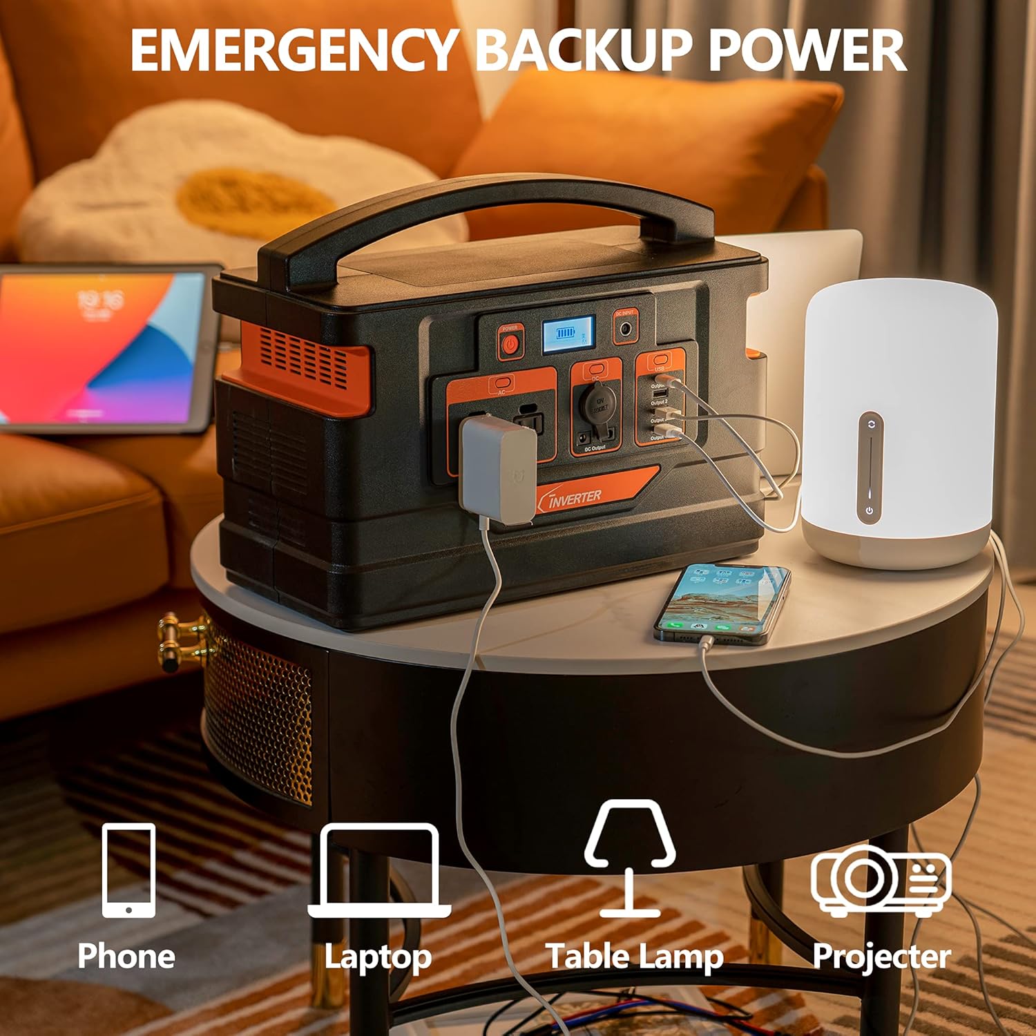 Portable Power Station 1000W 1110Wh Lithium Polymer Battery Solar Generator (Orange) Z299