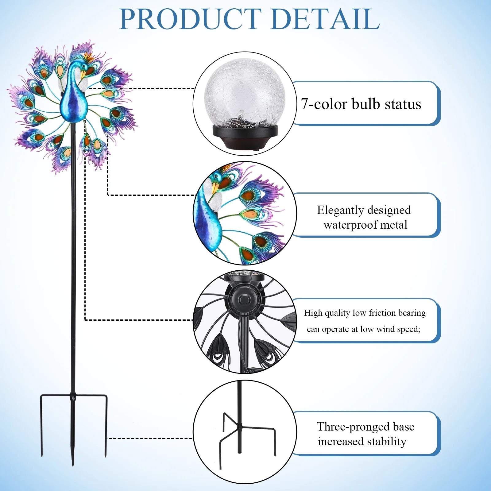 Peacock Kinetic Wind Spinner Outdoor Metal X215866