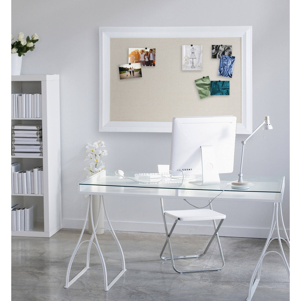 White Linen Fabric Bulletin Board for Wall N126