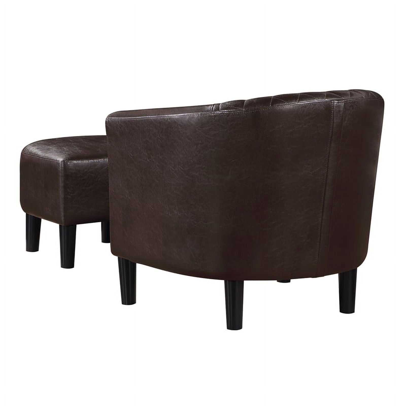 Espresso Faux Leather Fabric Accent Chair with Ottoman D7718