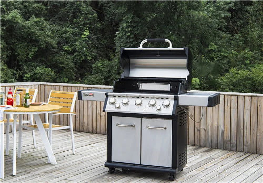 5-Burner Gas Grill with Infrared Rear Burner, Side Burner, Stainless Steel Q668