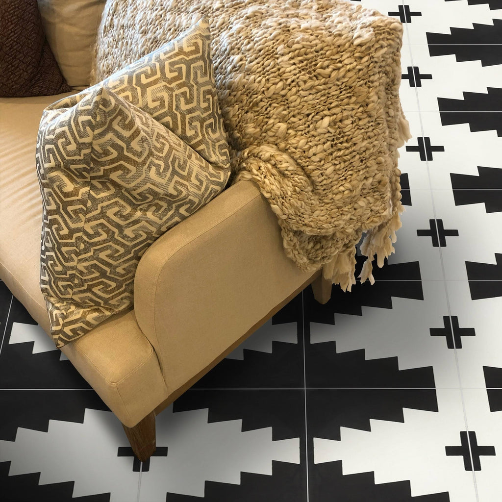 Set of 12 Black and White Handmade Moroccan Floor Tile Y104