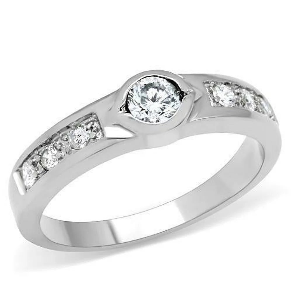 Stainless Steel Round Bezel Engagement Ring N956510