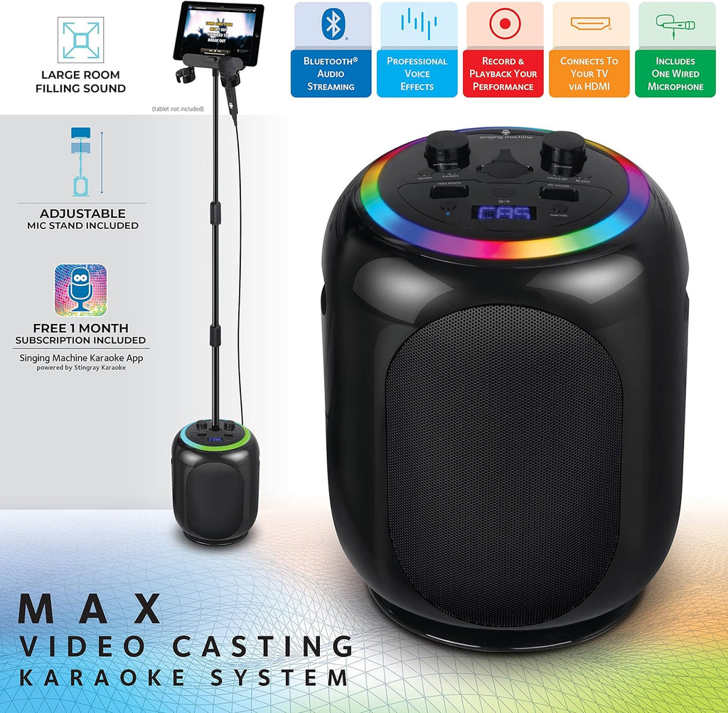 Black Karaoke Machine with Stand and LED Lights H267