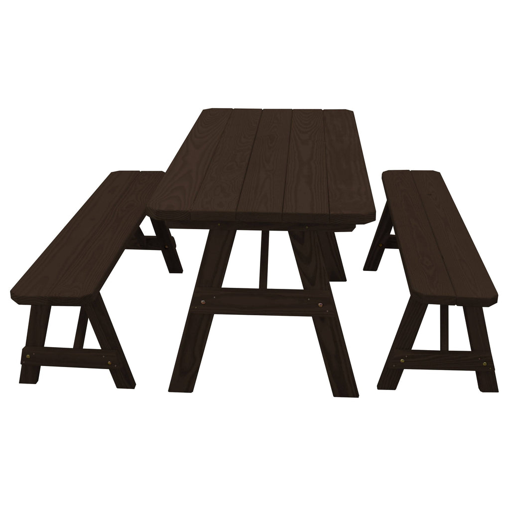 Walnut Stain Traditional Picnic Table with 2 Benches Q80309