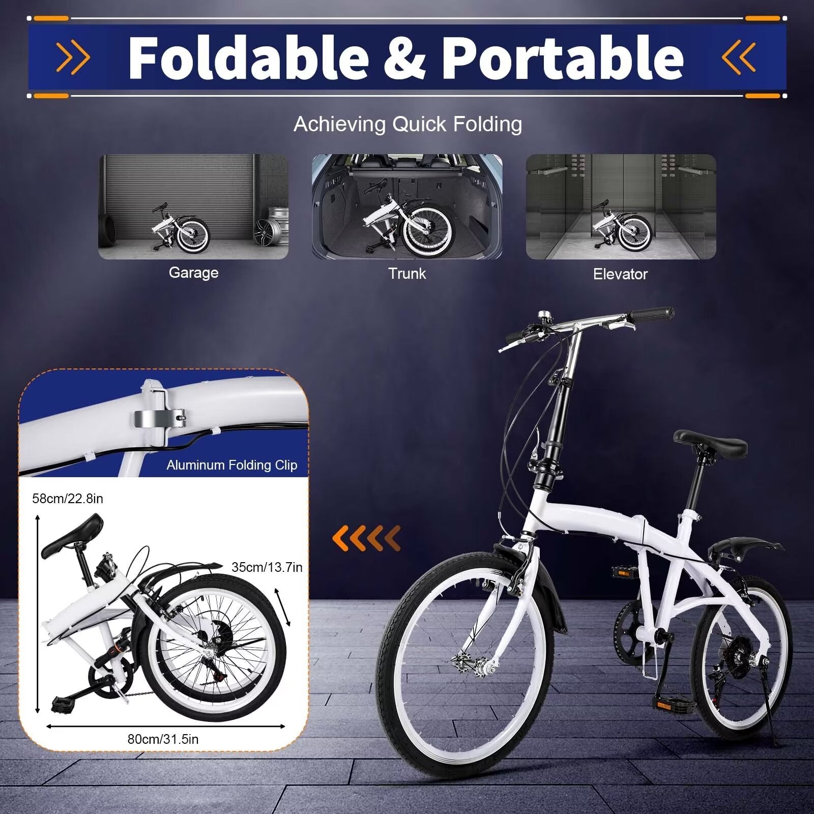 White 20" Folding Bike 6 Speed Bicycle M5398