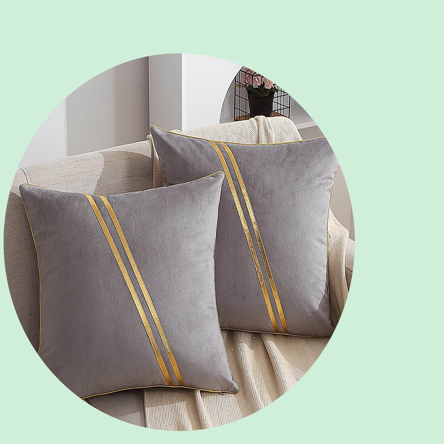 Set of 2 Gold Velvet Throw Pillow Covers with Leather, 20 x 20 in W450400