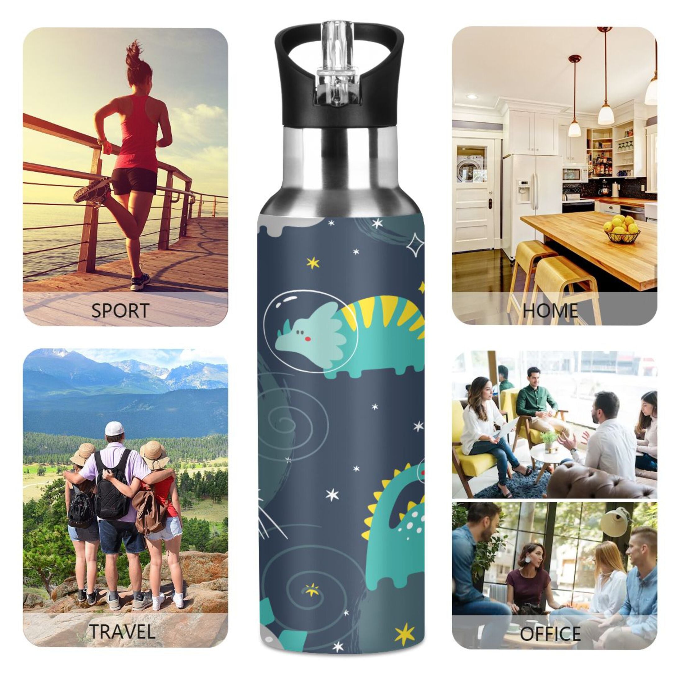 Stainless Steel Insulated Vacuum Flask Water Bottle with Straw Lid E467