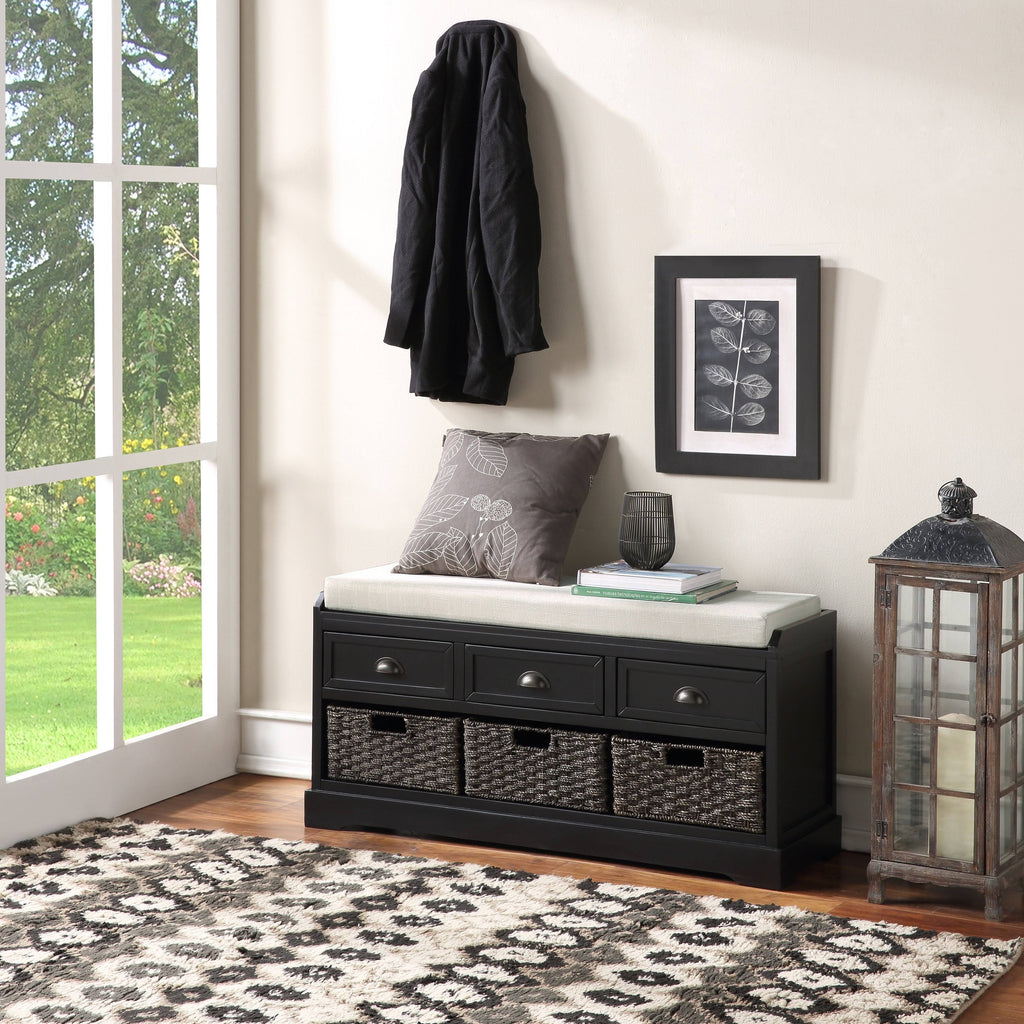 Black Storage Bench with 3 Drawers and 3 Baskets A22504