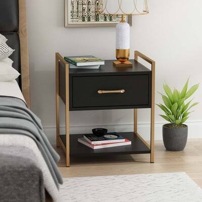 Wooden Nightstand with Drawer and Shelf W553