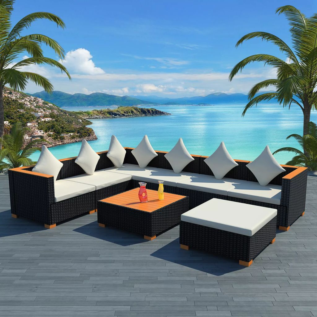 8 Piece Outdoor Poly Rattan Sectional Sofa Set with Ottoman and Coffee Table B249301