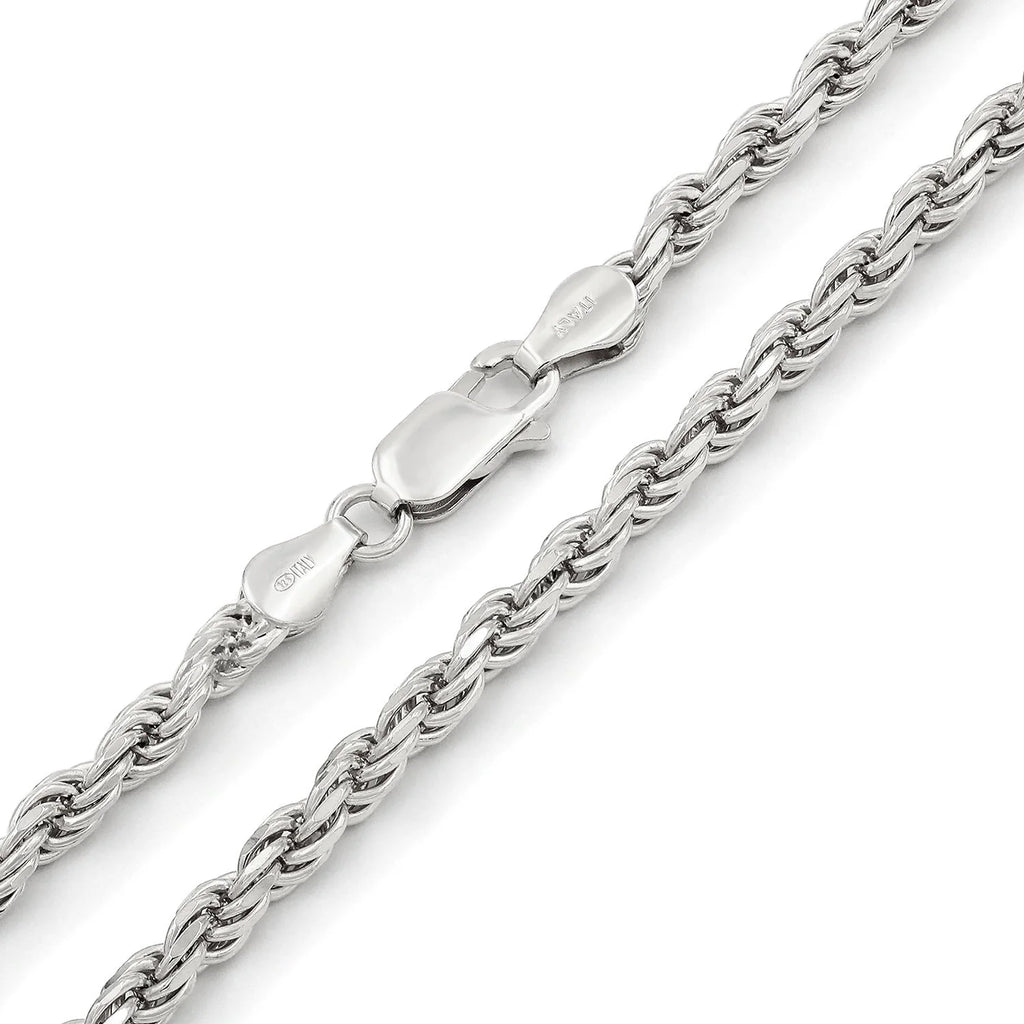 925 Sterling Silver 4mm Solid Rope Diamond Cut Chain Necklace T33477