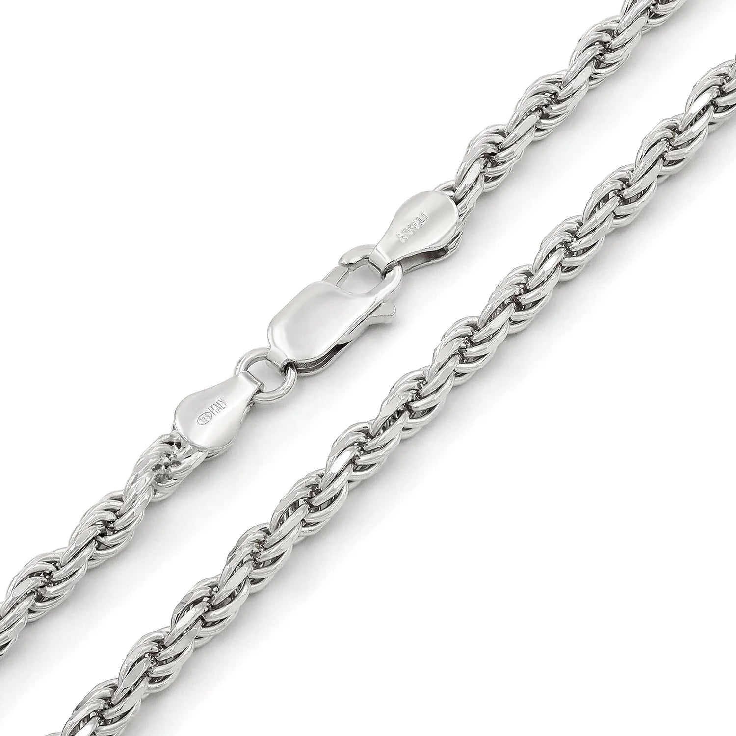 925 Sterling Silver 4mm Solid Rope Diamond Cut Chain Necklace T33477