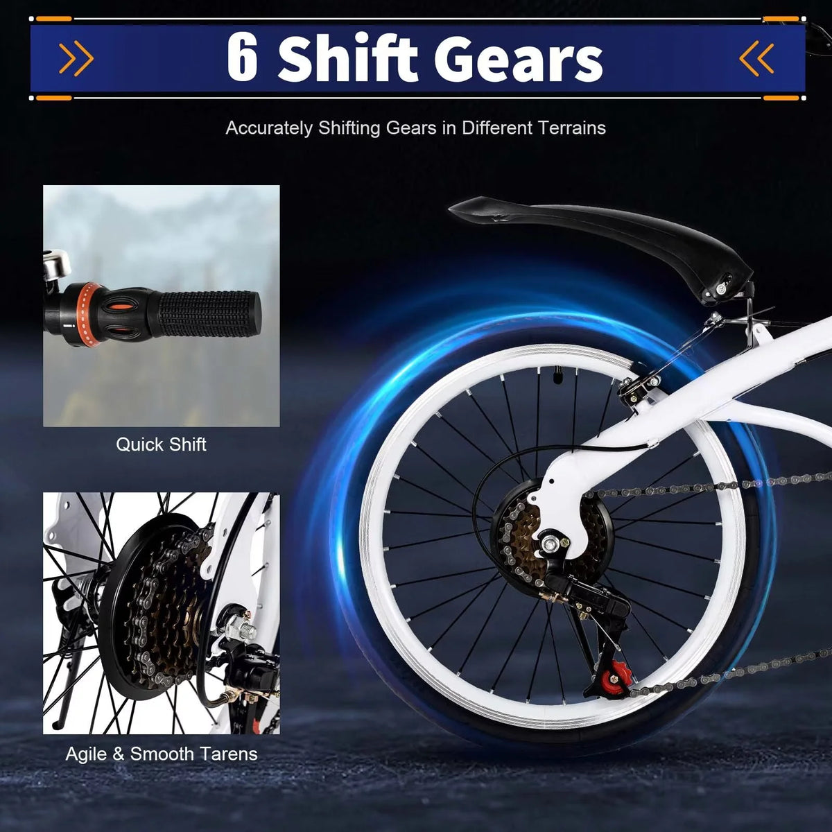 White 20" Folding Bike 6 Speed Bicycle M5398