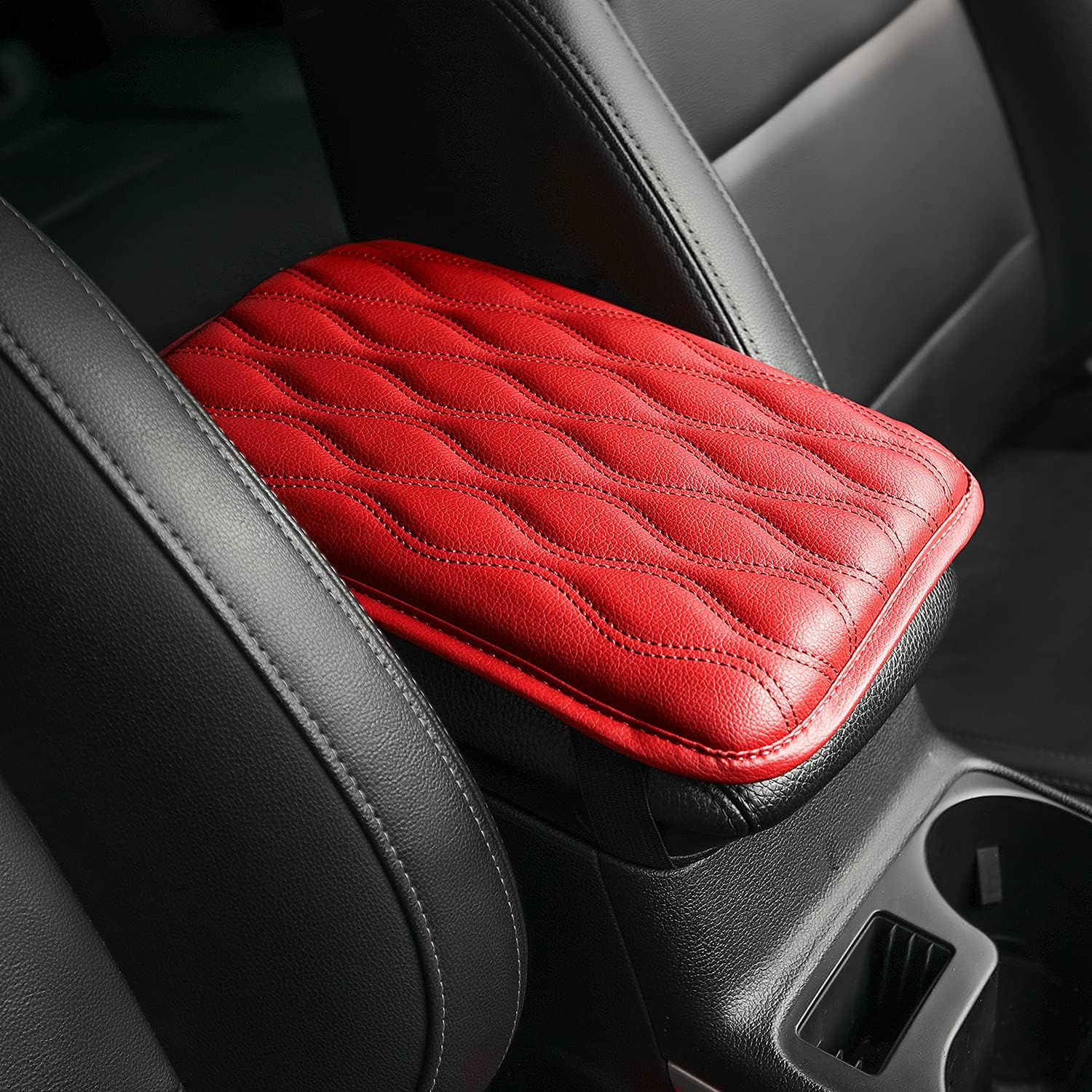 Universal Center Console Cover Waterproof Armrest Pad Protector (Black) (Red) D6107