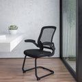 Black Mesh Sled Base Office Chair with Flip-Up Arms J7784