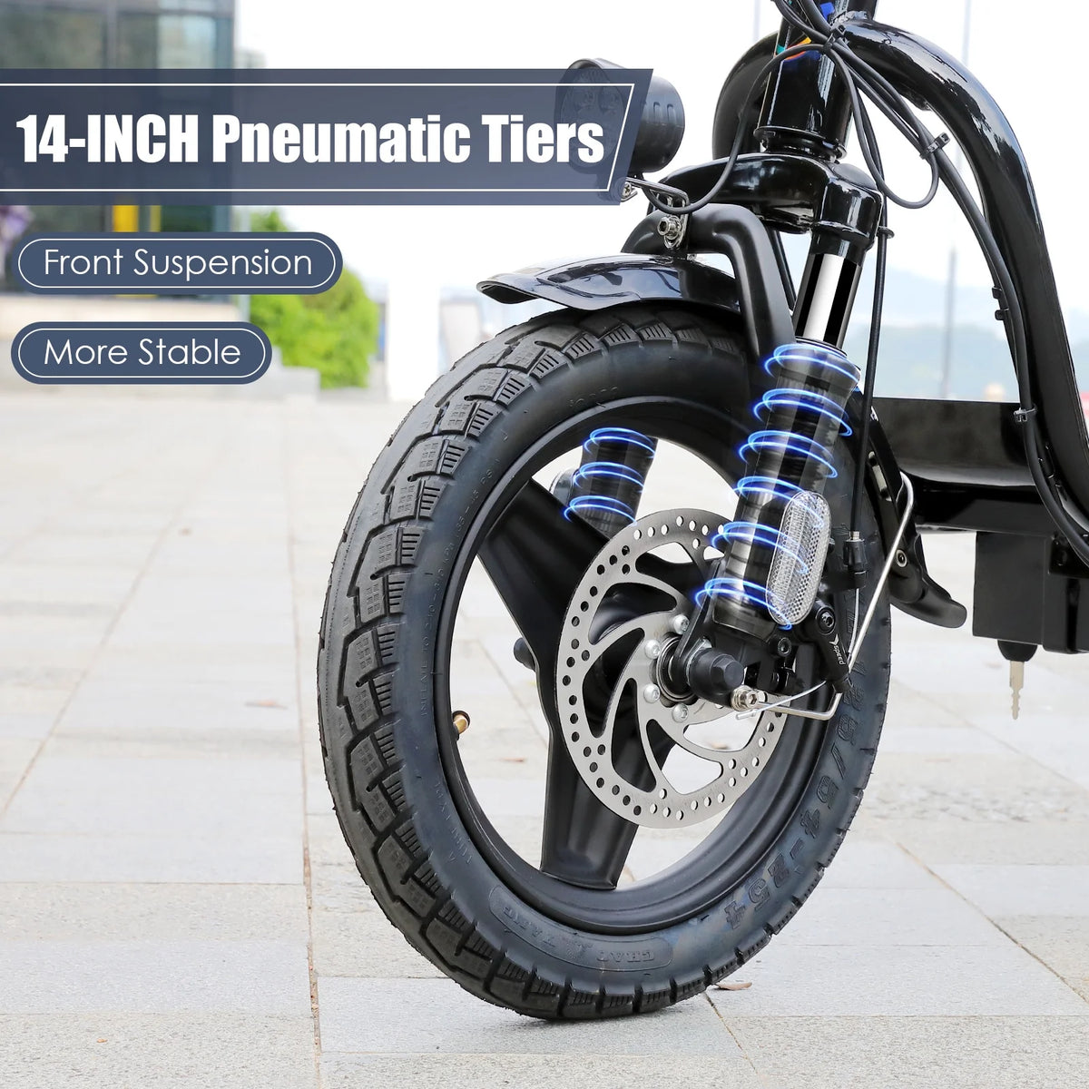 48V 500W Adults Electric Scooter with Removable Seat, 14" Off-road Pneumatic Tires, 20 MPH Max, 30 Miles Range, 350lbs Weight Limit, Black R7101