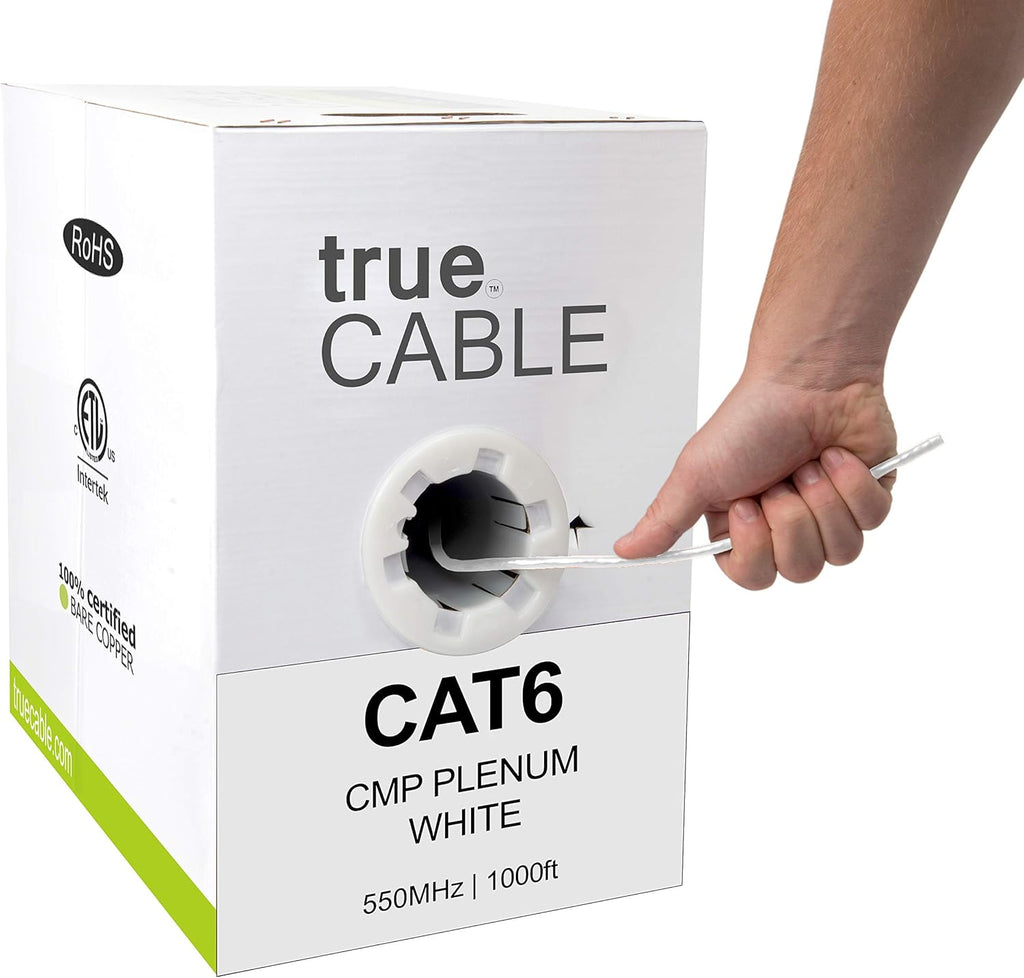 Cat6 Plenum 1000ft Blue 23AWG 4 Pair Solid Bare Copper 550MHz UTP Bulk Ethernet Cable I13242