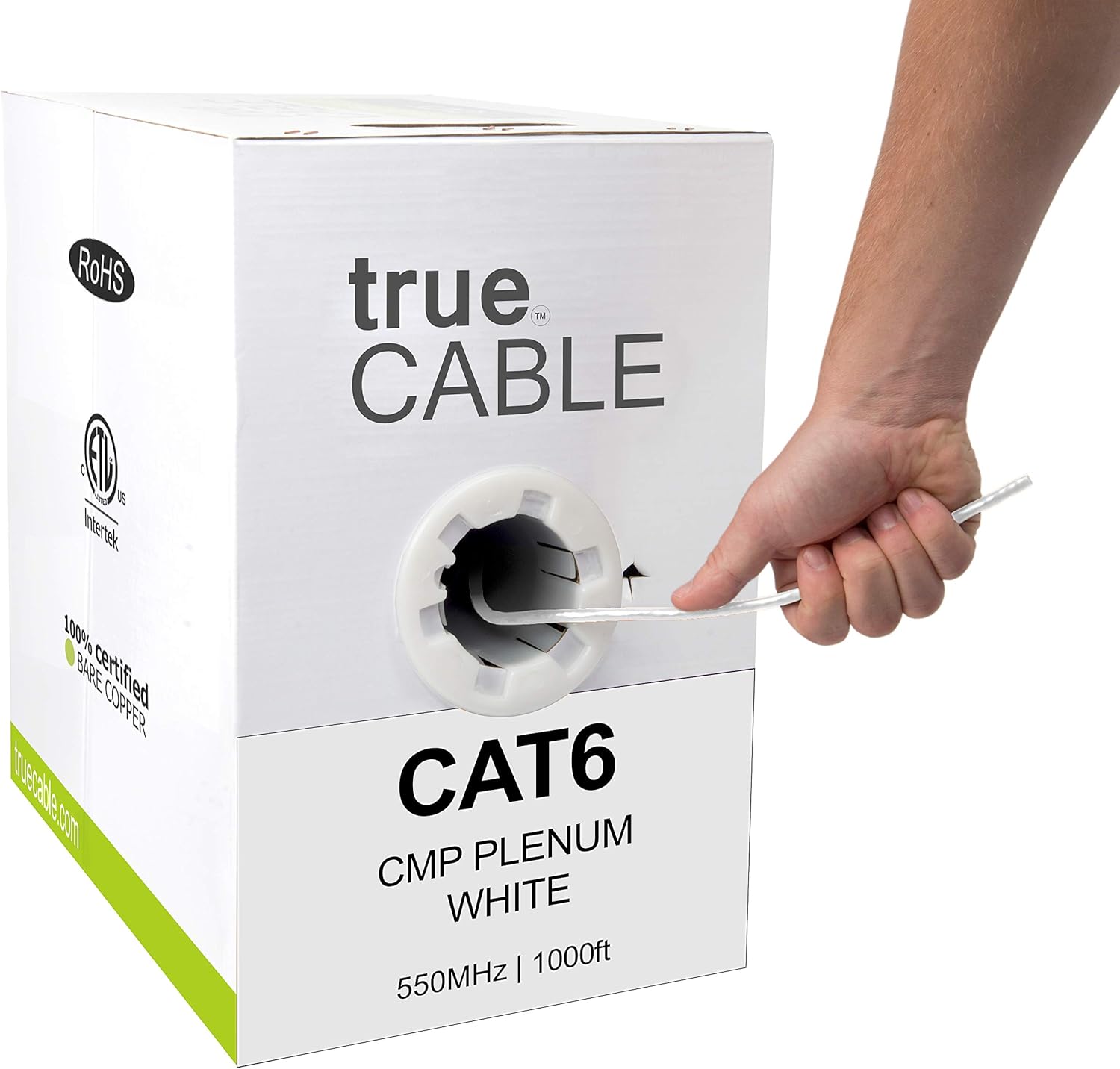 Cat6 Plenum 1000ft Blue 23AWG 4 Pair Solid Bare Copper 550MHz UTP Bulk Ethernet Cable I13242