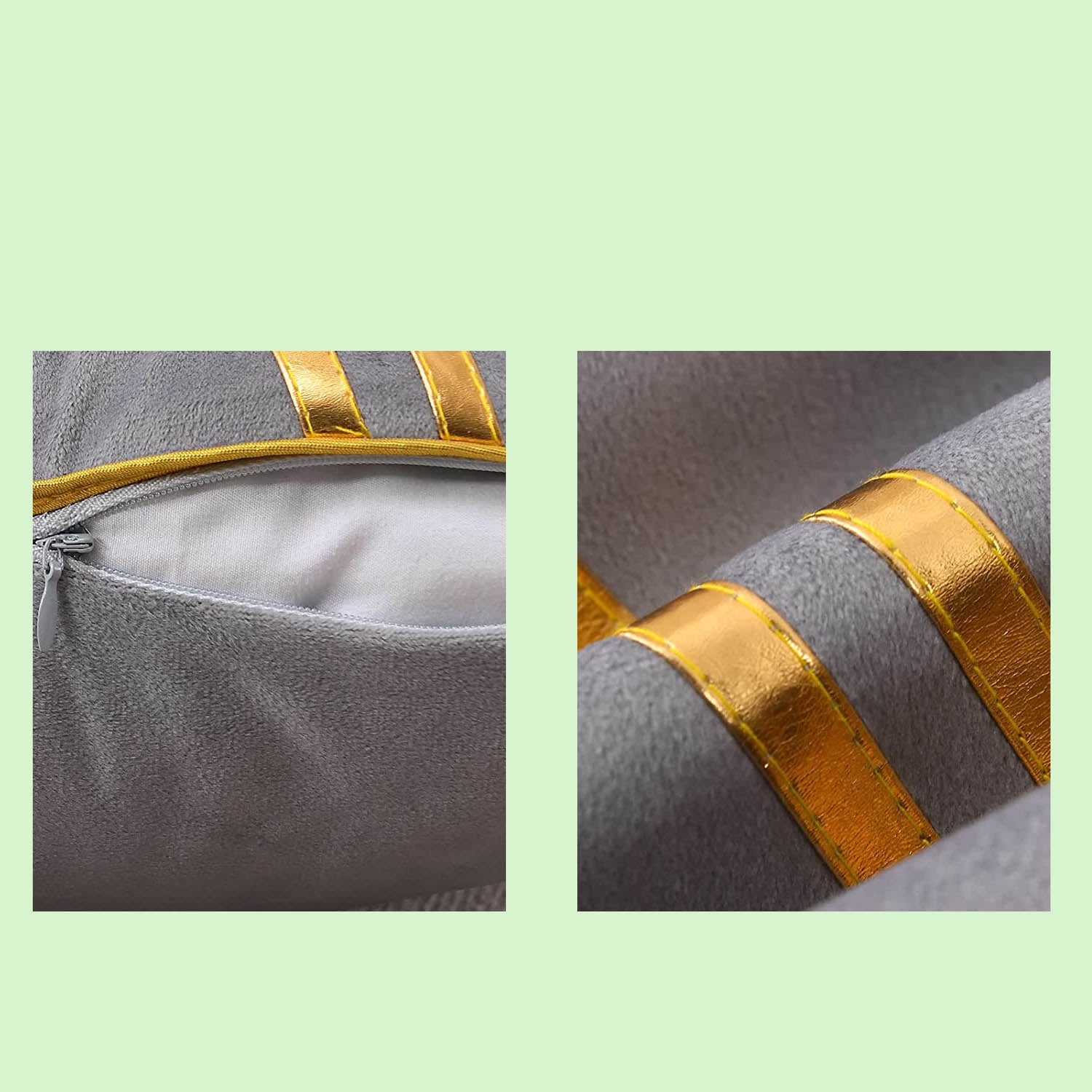 Set of 2 Gold Velvet Throw Pillow Covers with Leather, 20 x 20 in W450400