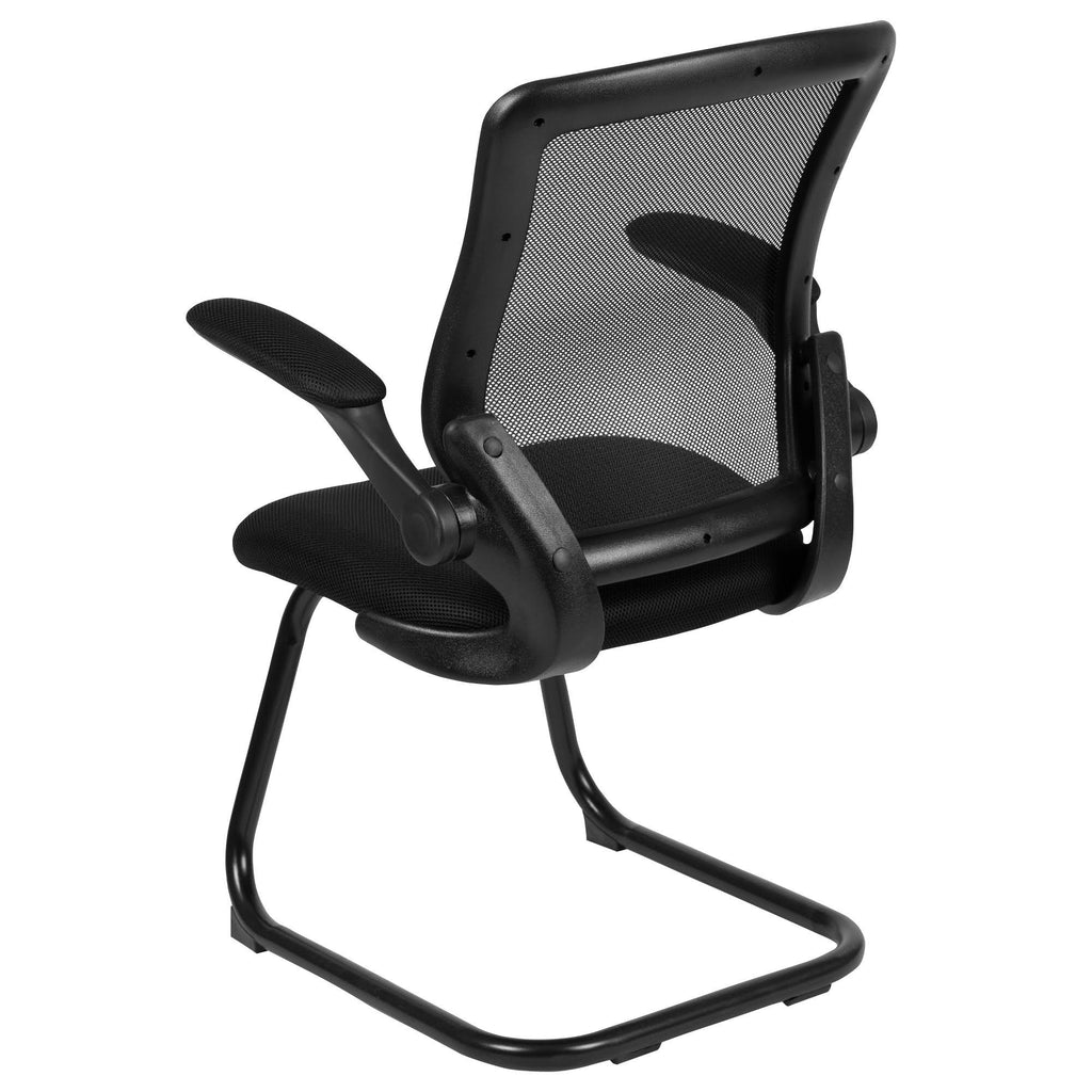 Black Mesh Sled Base Office Chair with Flip-Up Arms J7784