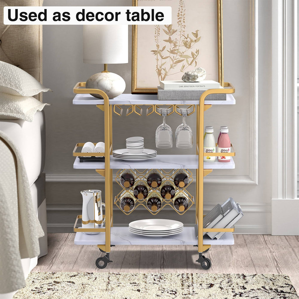 Black 3 Tier Bar Cart with Wheels J9656
