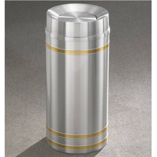 Satin Aluminum Waste Receptacle with Brass Bands P12505