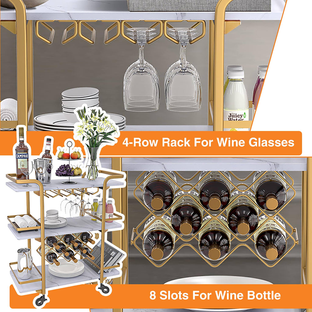 Black 3 Tier Bar Cart with Wheels J9656