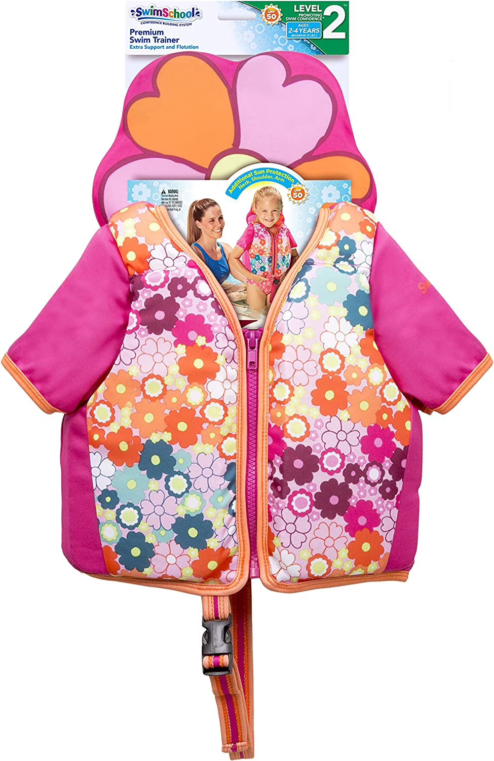 Pink Swim Trainer Vest with Buoyancy Collar & Sleeves, Small, Up to 33 lbs. Y202