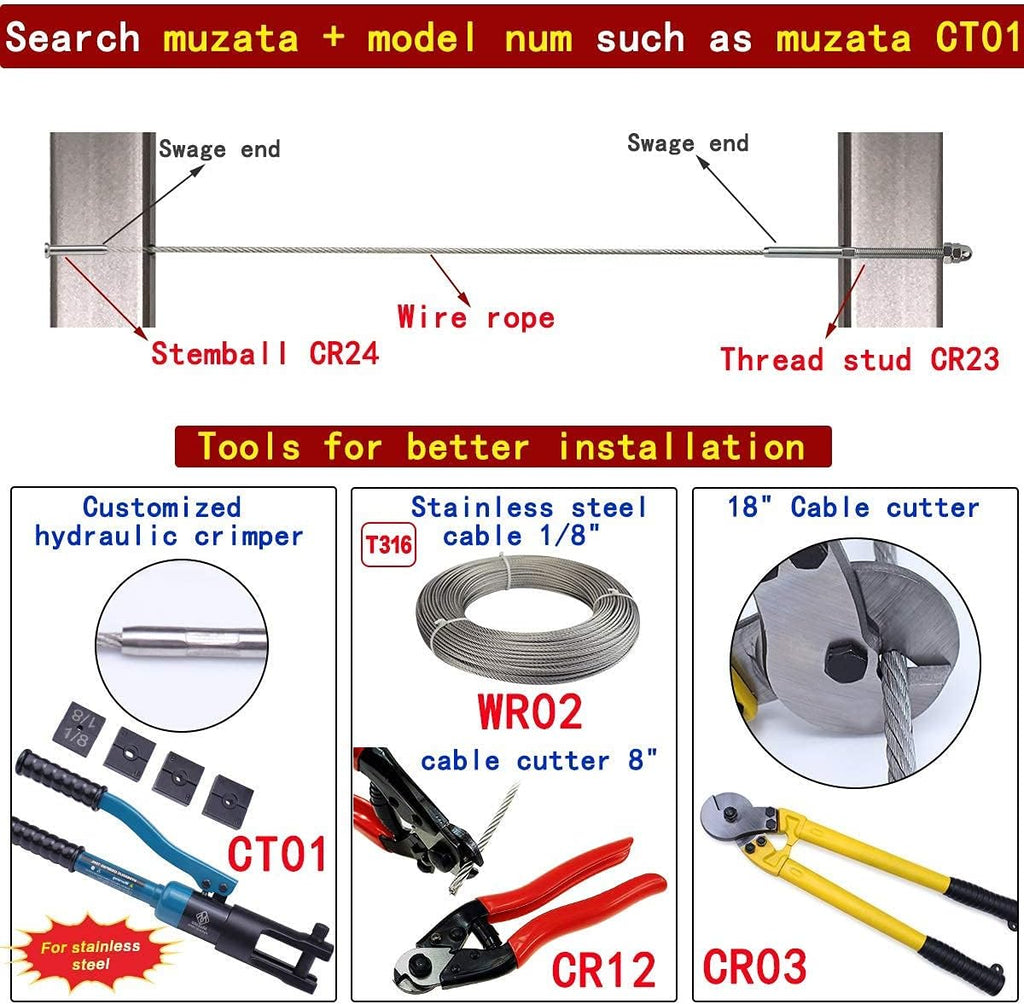 20Pack 1/8 Cable Railing Kit T316 Stainless Steel Terminal O8135