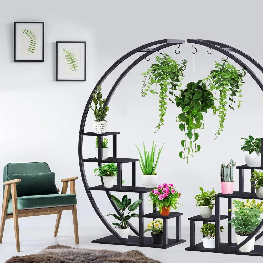 5 Tier Half Moon Plant Stand with Hanging Hook U41287