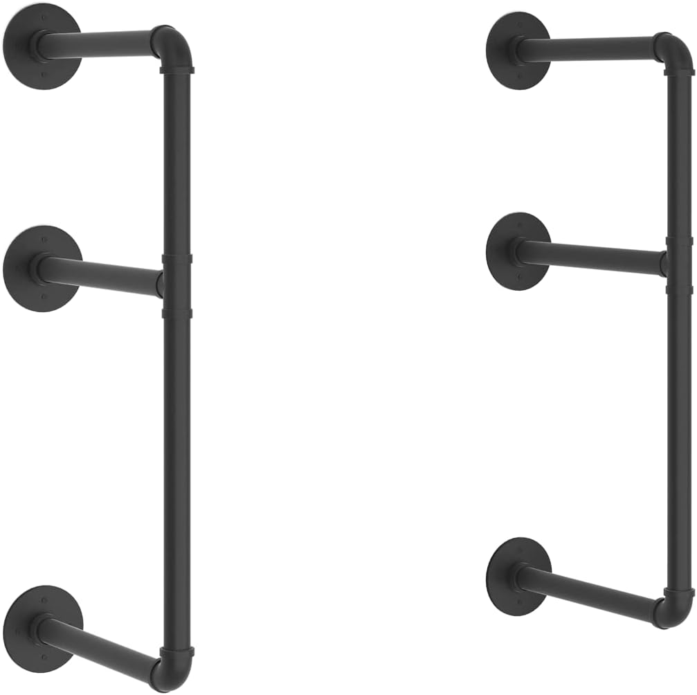 Industrial Wall Mount Iron Pipe Shelf Black 3 Tier X2 R82433