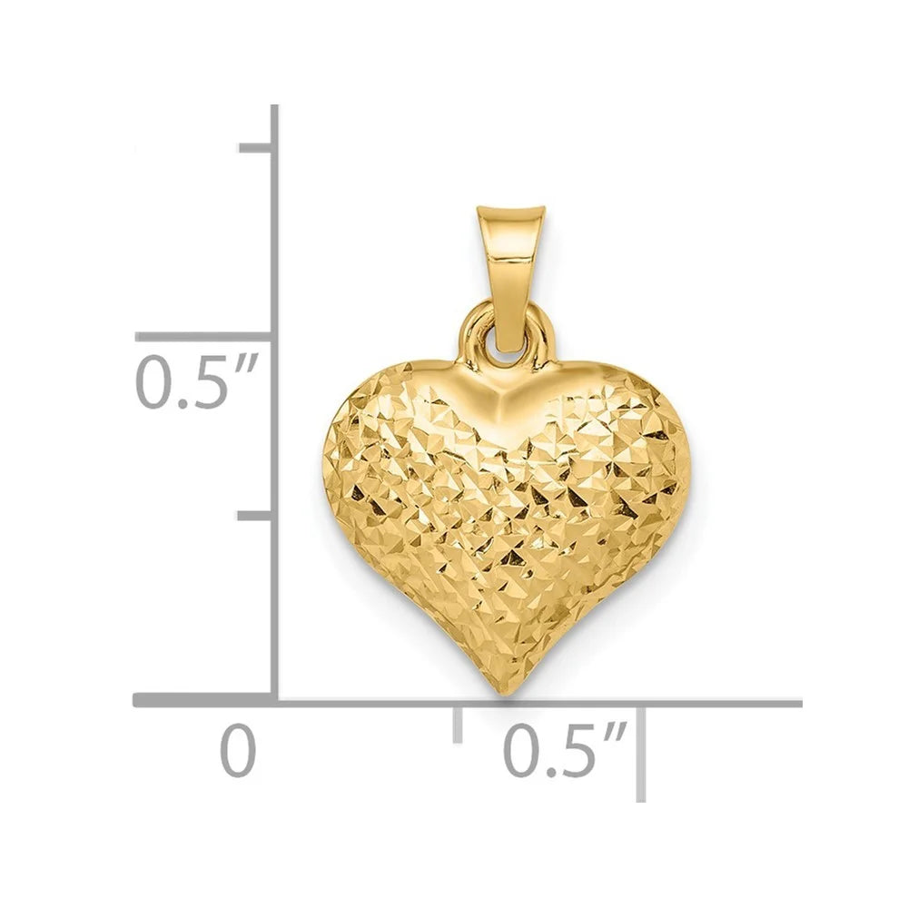 14k Gold Polished Sparkle Cut Puffed Love Heart Pendant Necklace D562
