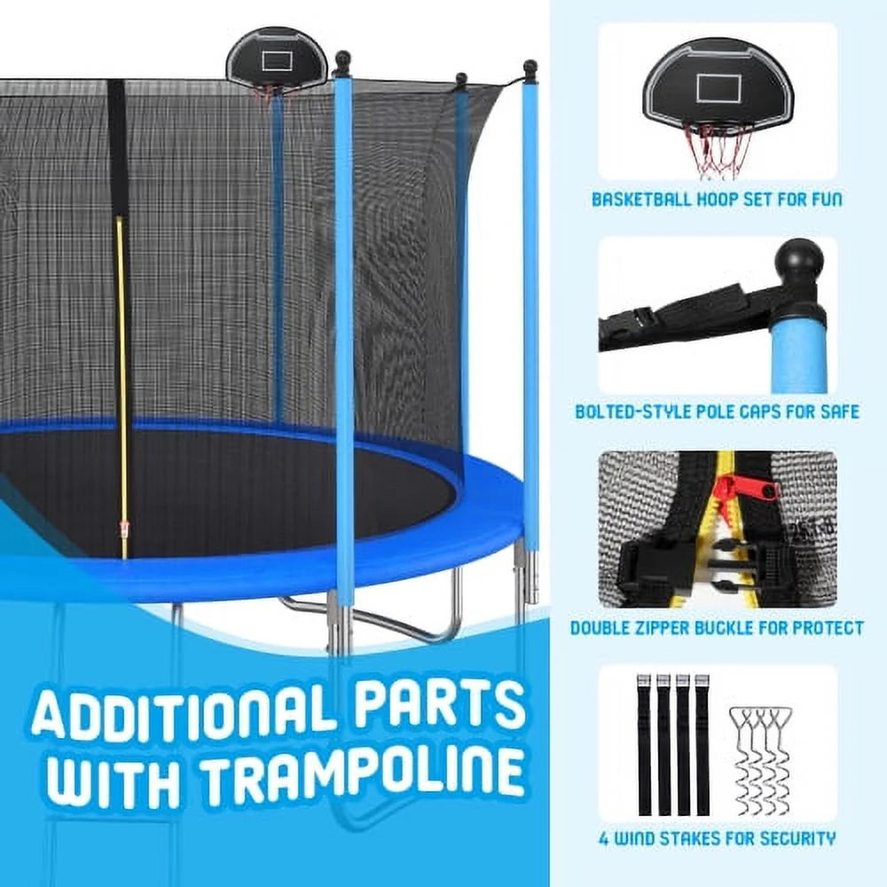 10FT Trampoline with Safety Enclosure Net, Basketball Hoop, Ball and Ladder E1534
